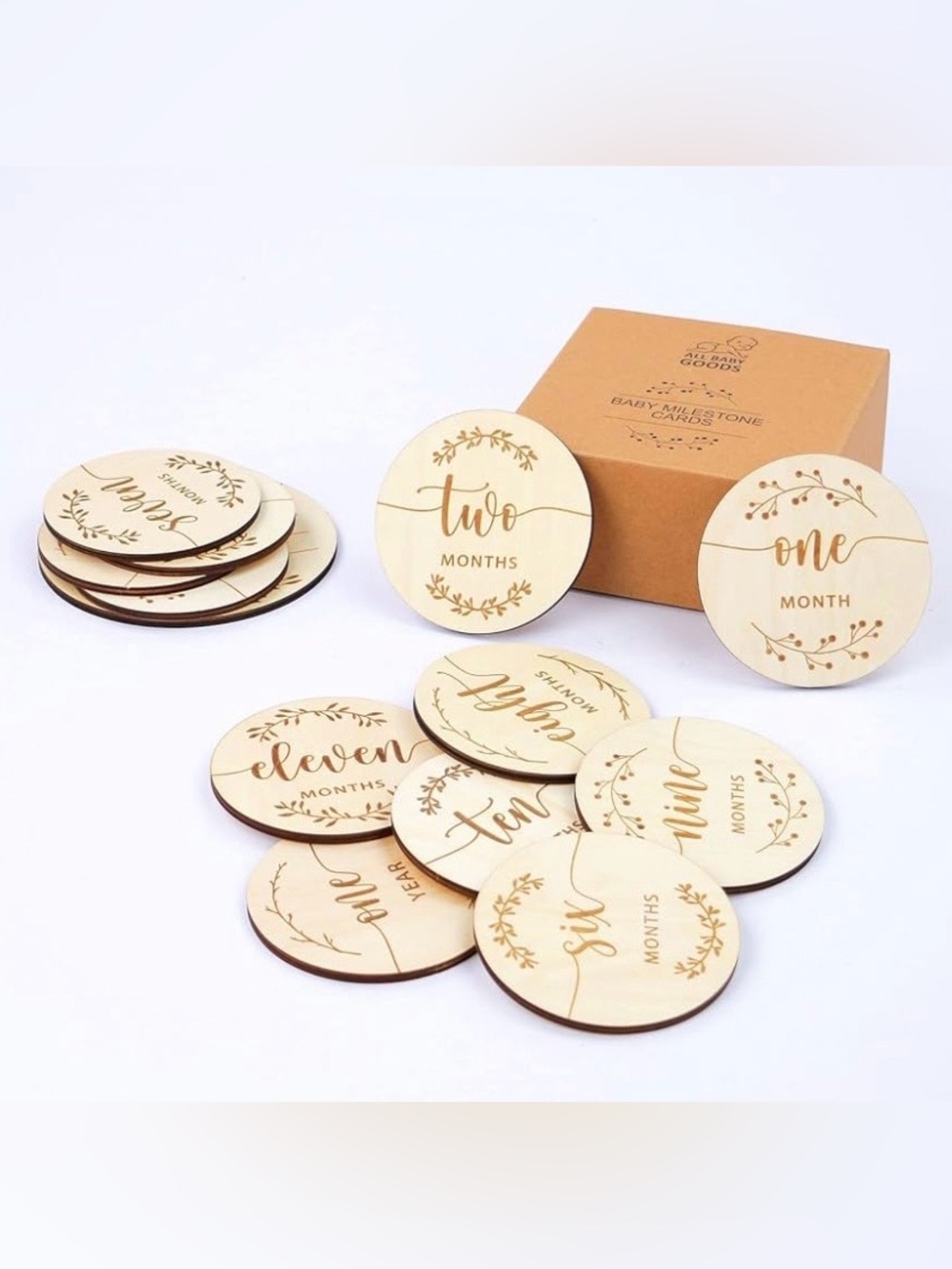 🆕 Neutral Wooden Baby Milestone Discs. Baby Shower Gift. NWT. NIB.